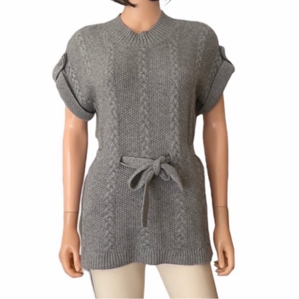 Vintage Kenar Gray Cashmere Cable Knit Short Sleeve Sweater